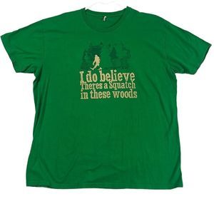 Men's Sasquatch Big Foot In The Woods Green Graphic Short Sleeve T-Shirt Large